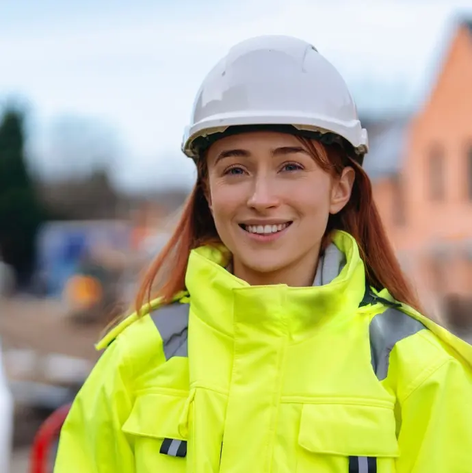 Worker wearing yellow high-visibility fleece jacket for petroleum operations